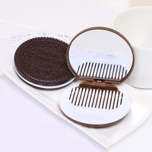 Chocolate Cookie Makeup <b>Mirror</b> Round Folding With Comb Travel <b>Compact</b> <b>Mirror</b> - Product Image 1