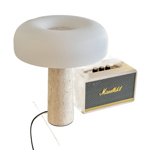 Lámpara de mesa con forma de hongo, base de travertino, bombilla LED E27, 220V, control de interruptor, para dormitorio, sala de estar, estudio, luz decorativa - Product Image 5