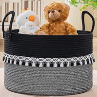 Panier à couvertures de style campagnard avec grandes poignées |   Capacité extra-large |   Corde en coton naturel |   Rangement tissé pour couverture