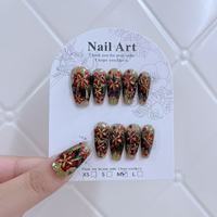 Lot de 10 faux ongles en acrylique souple, recyclables, de luxe, avec motifs 3D pré-dessinés, pour doigts moyens/courts