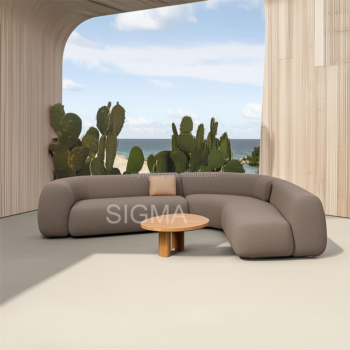 All Weather Luxury Factory Patio Furniture Aluminum Garden Set Wood Outdoor All Weather Fabric Teak Wooden Modular Sofa