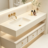 Meuble de salle de bain flottant étanche blanc crème premium avec lavabo intégré en surface solide sans joint