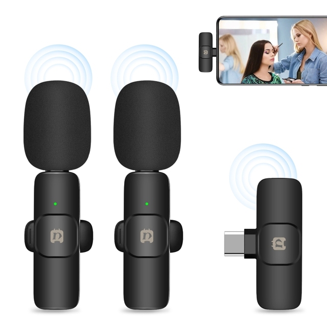 PULUZ Type-C Phone Dual Microphones Wireless Lavalier Noise Reduction Reverb Microphone