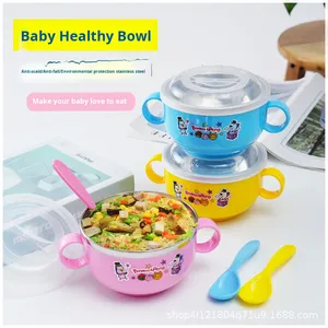 <span class=keywords><strong>Ciotola</strong></span> per bambini in acciaio inossidabile con coperchio e doppio manico, isolata, per zuppa, riso, asilo, 420 ml - Product Image 4