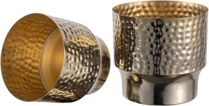 Round Hammered Gold Plated Set of 2 Metal Planters Decorative Flower Pot Home Gardening Accessories Potted <b>Plant</b> <b>stand</b> set - Product Image 2