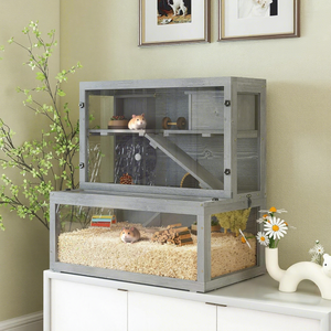 Cage à hamsters et gerbilles <span class=keywords><strong>en</strong></span> bois à 3 niveaux <span class=keywords><strong>avec</strong></span> rampes à roulettes, panneaux de visualisation amovibles, 80x50x84cm, <span class=keywords><strong>en</strong></span> sapin gris et structure <span class=keywords><strong>en</strong></span> <span class=keywords><strong>plastique</strong></span> - Product Image 1