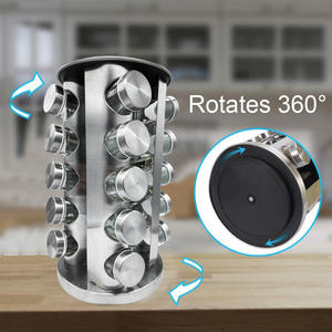 Lot de 20 pots à épices de cuisine T245 avec base rotative, pots en acier inoxydable, salière et poivrière en verre, organisateur - Product Image 6