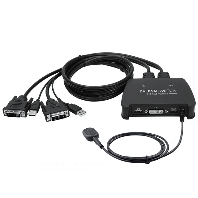 1080P 60Hz 2 in 1 Out USB DVI KVM Switch 2x1 for Dual Computer Sharing Monitor Video Keyboard Mouse Switcher