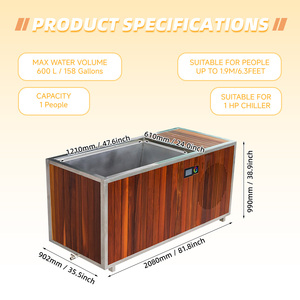 อ่างแช่น้ำเย็นกลางแจ้งไม้ซีดาร์แดงสุดหรู พร้อมเครื่องทำความเย็นและไฟ  สำหรับการฟื้นฟูร่างกายด้วยน้ำแข็ง ใช้ในสปาที่บ้าน - Product Image 2