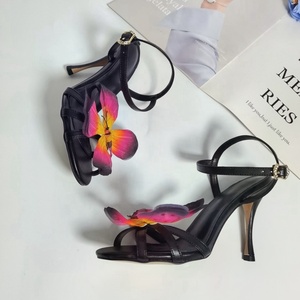 Women's Summer Outdoor Fashion Trend Open Toe Genuine Leather Butterfly Flower Buckle High Heel Roman Comfortable Pumps <b>Sandals</b> - Product Image 6