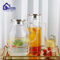 Carafe à eau en verre borosilicate 2L, pichet rond en verre avec couvercle et bec verseur pour boissons maison