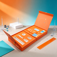 Boîte cadeau d'affaires orange écologique personnalisée, boîte rigide de luxe à double ouverture, fermeture magnétique, impression UV, logo, plateau intérieur, ensemble de cartes