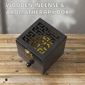 Hand-hollowed-out Sandalwood <b>Incense</b> Burner Bukhoor Tibetan Aromatherapy Star Anise -<b>Box</b> Summer Scent Office Home Decor - Product Image 2