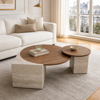 Table basse commerciale moderne pour fabricants, design simple, plateau carré/rond, motif placage de pierre, table centrale ronde