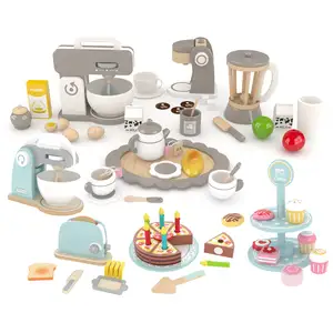 New Kids Wooden Pretend Play Sets Simulation Maker Machine Blender Baking Kit Game Mixer Kitchen Role Toys