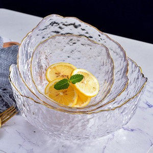 Bol en verre Iceberg de style japonais avec bord doré Salade transparente Soupe aux <span class=keywords><strong>fruits</strong></span> Dessert Snack Foods Bol <span class=keywords><strong>à</strong></span> mélanger Lave-thé Grand - Product Image 5