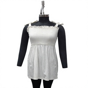 White Sleeveless Ruched A-Line Mini <b>Dress</b> With Ruffled Neckline And <b>Elastic</b> <b>Waist</b> For Daily Casual Wear Summer Style - Product Image 1