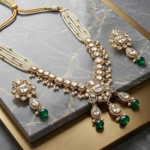 Conjunto de Collar de Perlas y Esmeraldas de Plata 925 de Lujo, Joyería de Novia de Diseño, Aretes Tradicionales para Mujer, Colección - Product Image 5