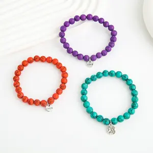 Wholesale Multi-colored 8mm Turquoise Adjustable Men Women Bracelet.Logo Can Be Customized