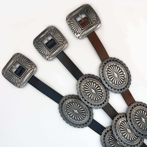 Sabuk Pinggang Wanita PU dengan Hiasan Concho Perak Antik Bermotif Bunga, Gesper Persegi dari Paduan Logam, Sabuk Retro Boho untuk Gaya Kasual Barat - Product Image 3