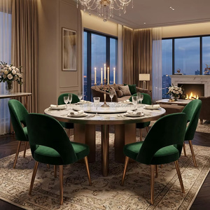 Table à manger ronde moderne de luxe en pierre frittée avec piétement en acier inoxydable bronze pour <span class=keywords><strong>villa</strong></span>, hôtel et usage intérieur/extérieur - Product Image 4