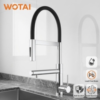 Robinet de cuisine contemporain à poignée unique en laiton et céramique avec douchette extractible et eau chaude/froide