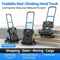 Chariot pliable pour monter les escaliers, capacité 150 kg, roue triangulaire 360° °   Chariot pliable silencieux avec frein, roues de 13 cm de large