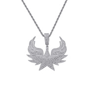 Pendentif Croix Ailes d'Ange Hip-Hop Européen et Américain en Laiton Incrusté de Zircon, Chaîne Torsadée Tendance pour Vendeurs en Ligne