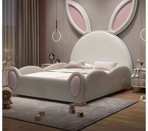 Dreamy Rabbit New Comfortable Wood Kids <b>Bed</b> Modern Cute Cartoon Full Drawer Storage <b>with</b> Cotton Upholstery for Girls Bedroom - Product Image 5