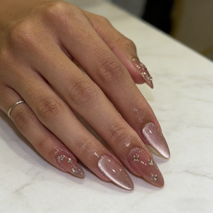 YZ-029 <span class=keywords><strong>Faux</strong></span> <span class=keywords><strong>ongles</strong></span> à presser œil de chat amande, rose nude avec strass étoile, réutilisables et scintillants pour <span class=keywords><strong>mariée</strong></span> - Product Image 2