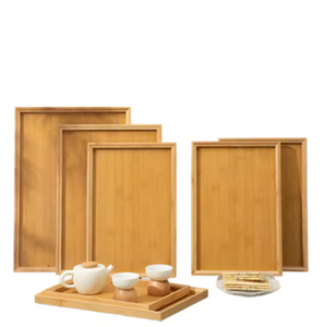 Plateau de service rectangulaire en bambou avec finition laquée |   Meuble de rangement moderne orange portable multi-compartiments et multi-niveaux, design détachable pour la maison - Product Image 3