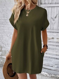 Comfortable Solid Color Women Casual Summer Short Sleeve Loose Classic <strong>T</strong> <strong>Shirt</strong> <strong>Dress</strong> With <strong>Pockets</strong> - Product Image 2