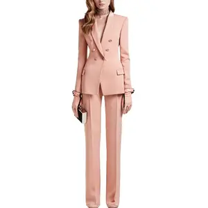 Изготовленный на заказ Женский костюм MTM, облегающий розовый женский офисный костюм в европейском стиле, женские костюмы на заказ
