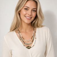 Nouveau Collier Ras-de-cou Bohème pour Femme, 3 Couches, en Pierres Naturelles, Verre et Alliage, Chaîne de Chapelet, Cadeau de Festival
