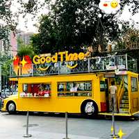 Camion de vente ambulant haut de gamme sur deux étages, rétro, avec éclairage LED, kiosque alimentaire mobile, bus de restauration commercial pour événements en plein air