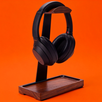 Support pour casque en noyer, support pour casque en bois pour bureau, support universel pour casque en bois avec base de rangement pour jeux, AirPods Max