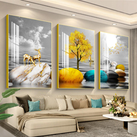 Peinture murale encadrée en gros, design moderne de luxe, peinture en porcelaine cristalline, lot de 3 pièces