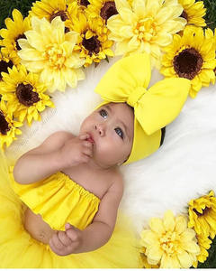 Sleeveless Summer 2021 Headband Tube Dress <b>Elastic</b> Solid Yellow Blouse <b>Lace</b> Bubble Skirt Three Pieces Set Baby Girls Suits - Product Image 6