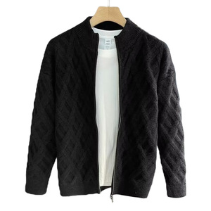Men's Cardigan Knit Sweater Plus Size Loose Fit Zip Up Stand Collar Business Casual Outerwear Apricot Gray Black - Product Image 3