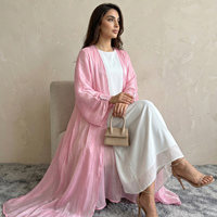 Abaya Cardigan Kimono Longue en Satin Scintillant pour Femmes Musulmanes Hafizah, Robe Maxi à Manches Longues, Robe de Soirée Élégante Dubaï Turquie