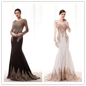 <span class=keywords><strong>Abito</strong></span> da sera Vintage da sposa in avorio e <span class=keywords><strong>nero</strong></span> con foto di vendita calda Ebay <span class=keywords><strong>abito</strong></span> da sera a manica lunga sirena ricamata in oro - Product Image 2