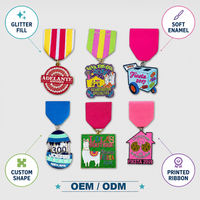 Medaglia Personalizzata OEM per Carnevale, in Lega di Zinco, Commemorativa con Effetto Glitter, Nastro Stampato Personalizzato, Souvenir per Eventi e Festival