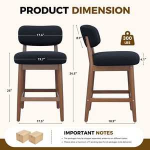 Tabourets de bar de luxe de style mid-century modern en bouclette avec structure en bois massif et repose-pieds pour bar à domicile et comptoirs de cuisine - Product Image 6