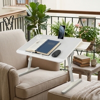 Table de lit pliable 23,6 pouces pour ordinateur portable avec tiroir latéral, lampe, ventilateur USB, support de livre, hauteur/angles réglables, plateau antidérapant