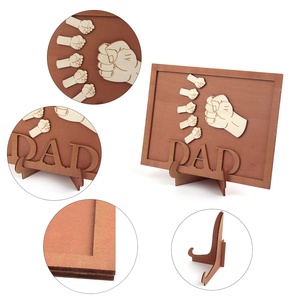 Adorno de Madera para el Día del Padre, Decoración para el Hogar, Regalos para Papá e Hijo, Placas de Madera Decorativas Grabadas con el Diseño de Puños Unidos - Product Image 3
