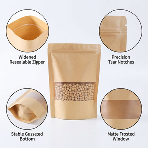 <span class=keywords><strong>Pochette</strong></span> en <span class=keywords><strong>papier</strong></span> kraft écologique personnalisée avec fenêtre givrée refermable de qualité alimentaire pour l'emballage de céréales biologiques et de collations - Product Image 4