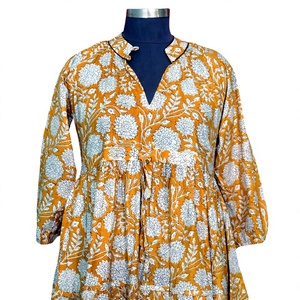 Vestido Midi Casual de Algodón con Estampado Floral Digital para Mujer, Cuello Camisero, Corte Evase, Tallas Grandes, Antiestático, Natural, para Todas las Temporadas - Product Image 1