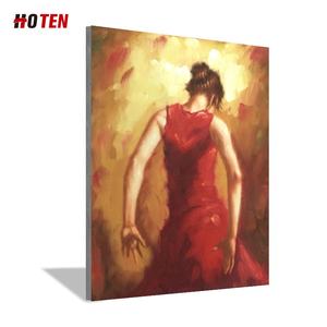 Peinture à l'huile abstraite moderne sur toile, femme espagnole de flamenco peinte à la main dans une robe rouge - Product Image 1