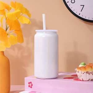 Ah 16 עוז סובלימציה שימר כפול יכול קיר כפול קיר נירוסטה עם מכסה צבעוני וקש - Product Image 4