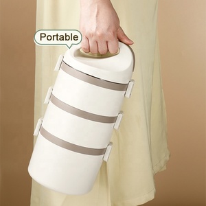 2025 thiết kế mới phong cách Châu Âu kem sô cô la màu nhiều lớp thép không gỉ 304 container lưu trữ thực phẩm Bento Hộp Ăn Trưa - Product Image 5